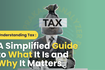 An image titled 'Understanding Tax: A Simplified Guide to What It Is and Why It Matters,' featuring a business figure with a money bag labeled 'TAX' over the head. The background is green with minimal branding details visible.